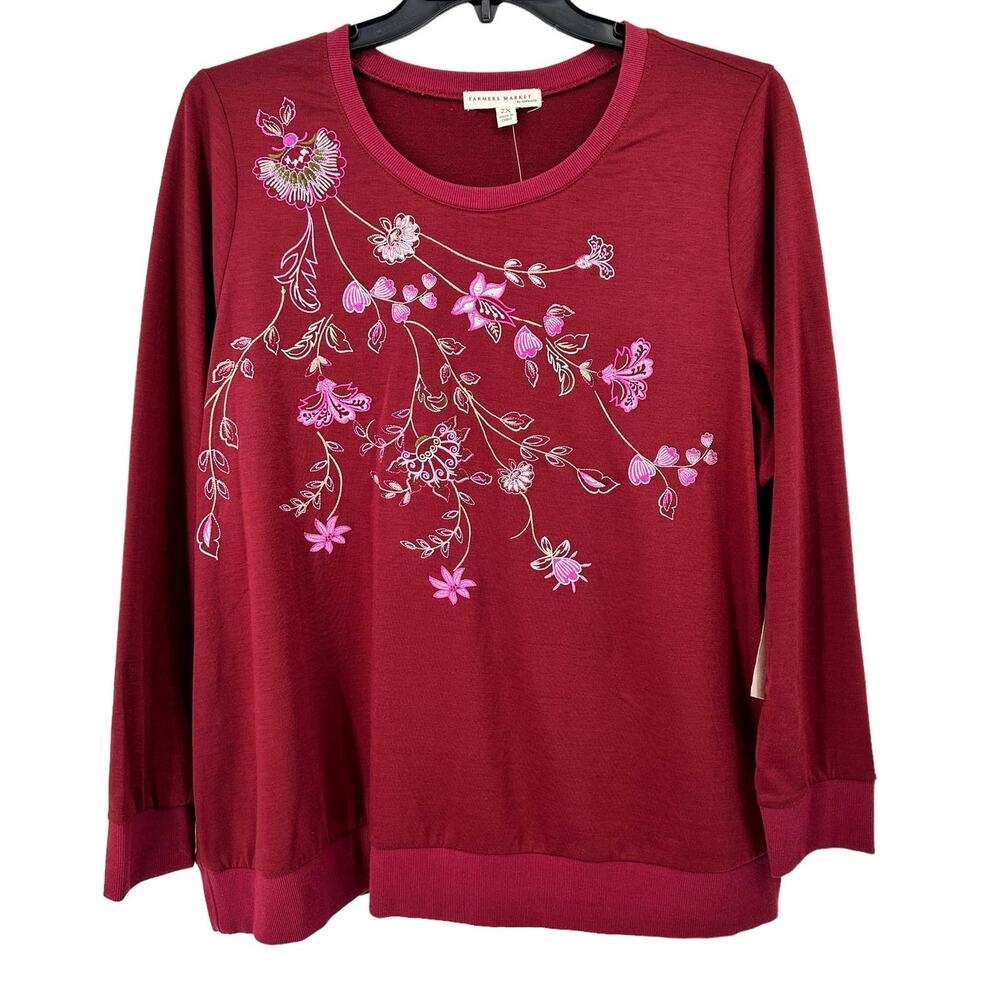 Farmers Market By OneWorld Floral Embroidered Boho Shirt Womens Plus Size 2X